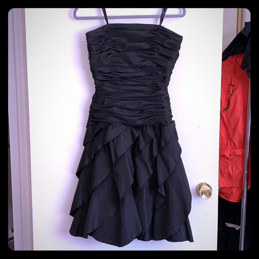 Black Strapless Ruffle Dress